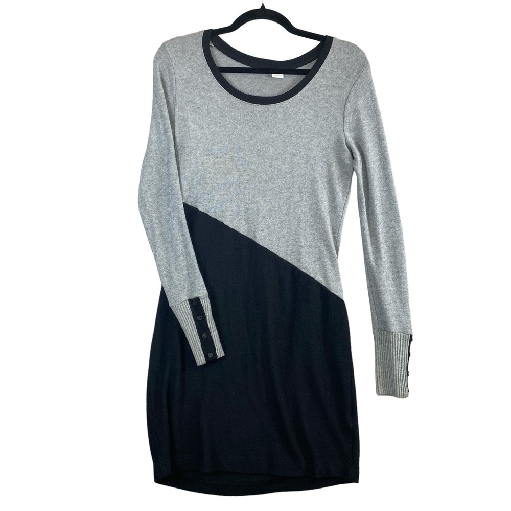 Three Dots Sweater Dress Womens Small Gray Black Colorblock Modal Made in USA